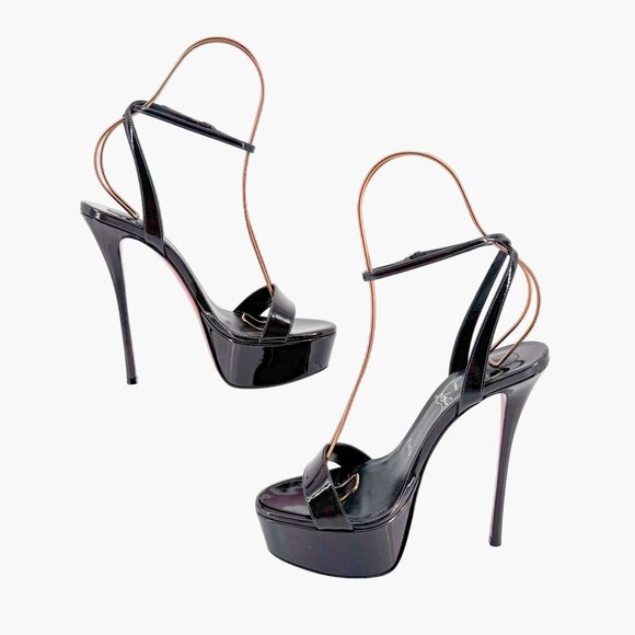 Christian Louboutin Loubi Queen Alta Platform Sandals Size 38.5 US 8.5 Black - Picture 10 of 14